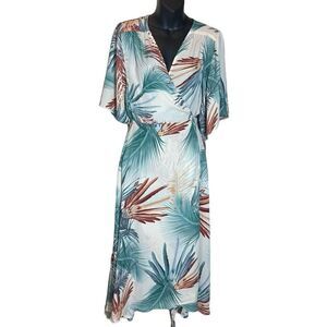 Dress forum cream tropical vacation true wrap dress midi large new